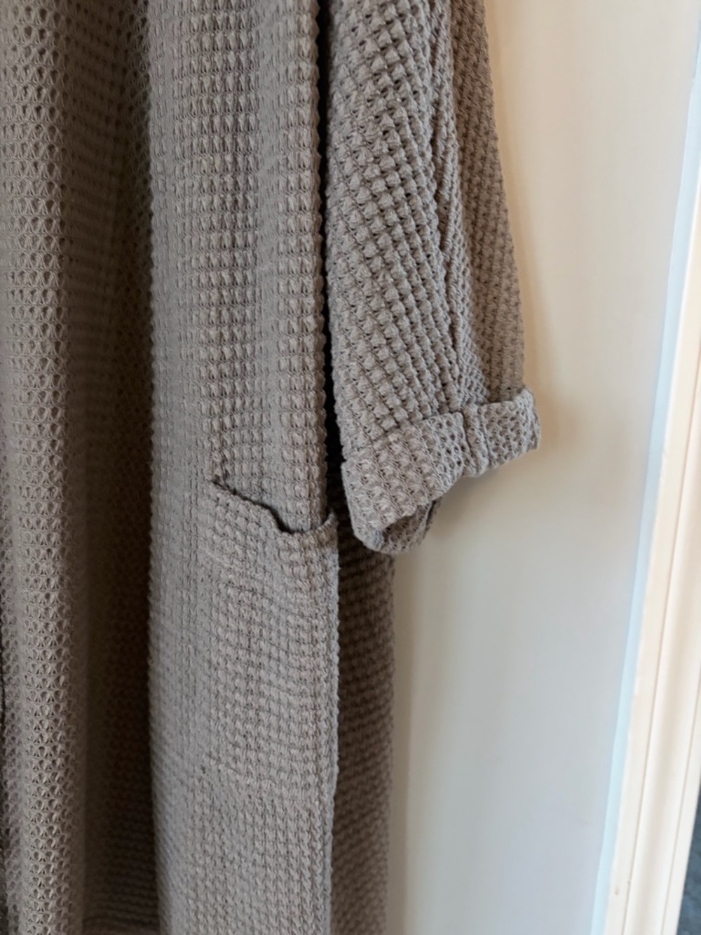 Mittoshop Waffle Knit Open Front Cardigan - Taupe - Picture 2 of 5